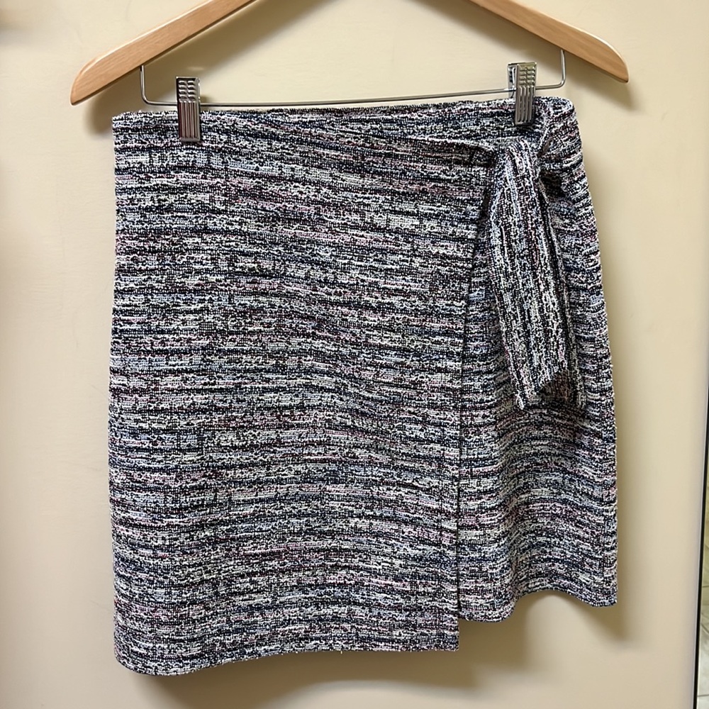 Loft small petite faux wrap skirt. Tweed. Pink blue green black and white